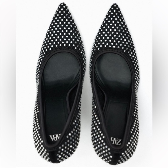 NWT Zara studded rhinestone black heels - Picture 4 of 6